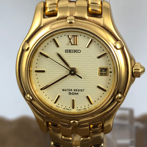 Seiko | Accessories | Seiko Date Gold Tone Satin Finish Bracelet Watch |  Poshmark